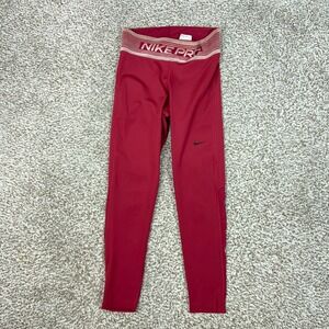 Nike Pro Leggings Women Small Red Gym Training Dri-FIT Mesh 7/8 Tights Pants Gym